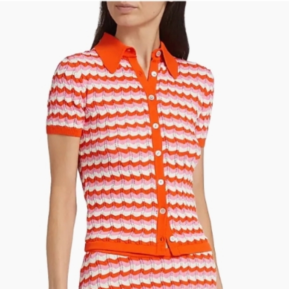 Ronny Kobo Collection Tops - NWT Ronny Kobo Tallys Knit Top Orange Pink White Chevron button down size S
